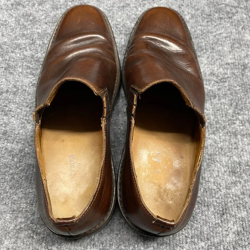 John Varvatos Shoes Mens Size 9 Brown Leather Slip On Loafers Hand Made in Italy
